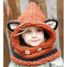 Cálido Invierno Niños Crochet Gorras tejidas Capucha Coif Fox Bufanda Earflap Beanies Hat (HW602)